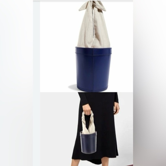 STAUD BRITT LEATHER AND CANVAS BUCKET WOMEN BAG IN NAVY MULTI NWT - Picture 3 of 12